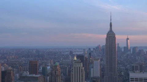Aerial view Empire State building sunset sunrise Manhattan New York City dusk US Stock Footage 44847558