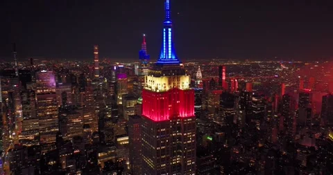 Aerial View of Empire State Building During 4th of July Fireworks Stock Footage 245365571