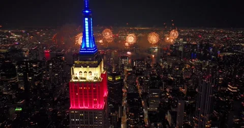 Aerial View of Empire State Building Fireworks on 4th of July Stock Footage 245365801