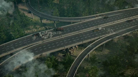 Aerial view of an empty abandoned highway, 3D animation Stock Footage 297258712