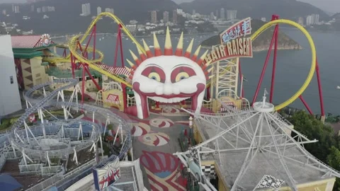 Aerial View of Empty Amusement Park, Hong Kong, during Lockdown. Stock Footage 144908875