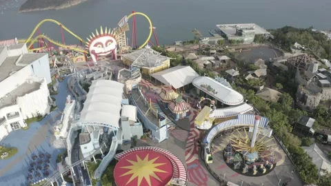 Aerial View of Empty Amusement Park, Hong Kong, during Lockdown. Stock Footage 144908885