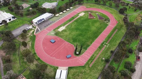 Aerial view of an empty athletics running track Stock Footage 337811044