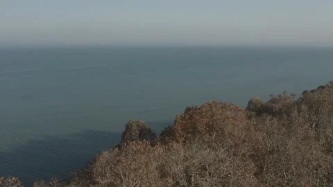 Aerial view of empty autumn Lake Balaton. RAW footage. Stock Footage 146421135