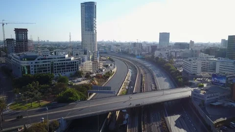 Aerial view of empty Ayalon highway on Atonement Day in Tel Aviv. DJI_0028-02 스톡 동영상 104501032