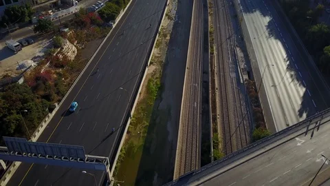 Aerial view of empty Ayalon highway on Atonement Day in Tel Aviv. DJI_0028-03 Video stock 104501065