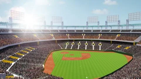 Aerial view of empty baseball arena with fan zone, tribune filled with people Stock Illustration
