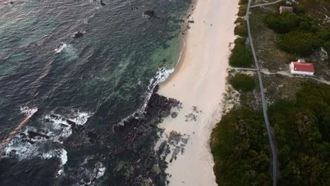 Aerial View of Empty Beach at Atlantic Ocean Stock Footage 145498772