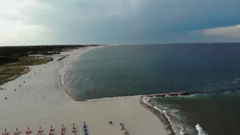Aerial view of the empty beach at the beginning of the season, in Italy. Stock Footage 131931417