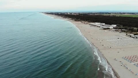 Aerial view of the empty beach at the beginning of the season, in Italy. Stock Footage 131932153