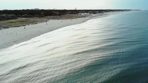 Aerial view of the empty beach at the beginning of the season, in Italy. Stock Footage 131933660
