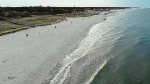 Aerial view of the empty beach at the beginning of the season, in Italy. Stock Footage 131971086
