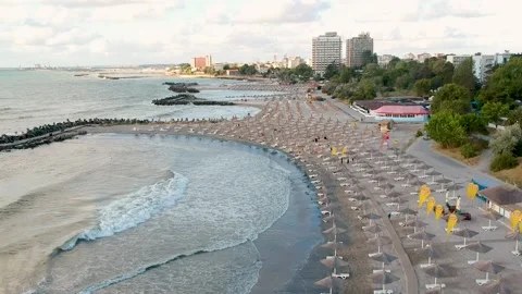 Aerial view of an empty  beach situated in Constanta city Romania Stock Footage