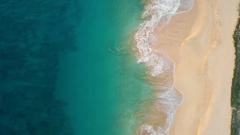 Aerial view of empty beach with turquoise water, Hawaii, U.S.A. Stock Footage 102139703