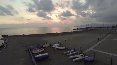 Aerial view of an empty beach in winter Stock Footage 43544099