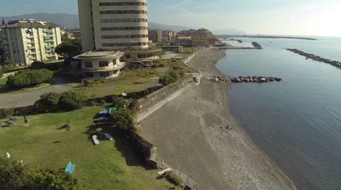 Aerial view of empty beach in winter Stock Footage 43545437