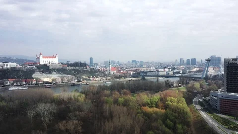 Aerial view of Empty Bratislava during Corona Virus Quarantine Stock Footage 128652075