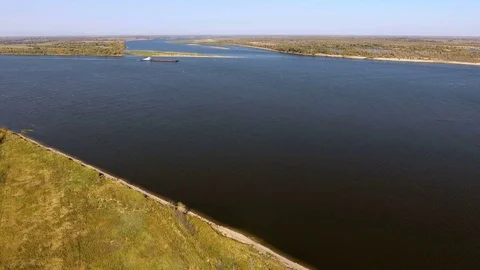 Aerial view of an empty cargo barge floating along the river Volga. Russia. 4K 库存影片 73635509