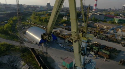 Aerial view to empty cargo dock with cranes Video stock 55617059