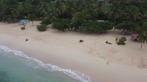 Aerial View of Empty Caribbean Dream Beach during Epidemic in Summer 2020  Stock Footage 142927904
