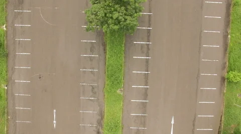 Aerial view ; empty carpark with green grass and tree. Stock Footage 66061288