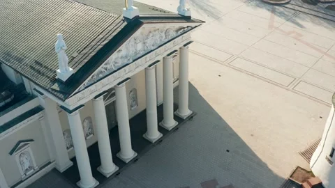 Aerial view of empty Cathedral square in the morning. Stock Footage 155580892