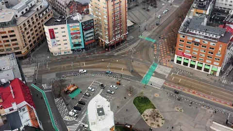 Aerial view of Empty Centre of Bratislava during CoronaVirus Quarantine Stock Footage 128651982