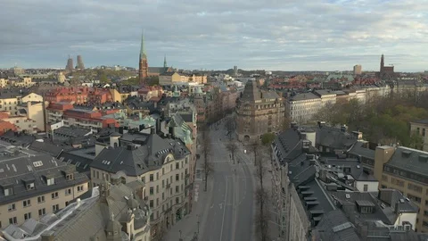 Aerial view of empty city center in Ostermalm, Stockholm City Center, Sweden Stock Footage 130140076