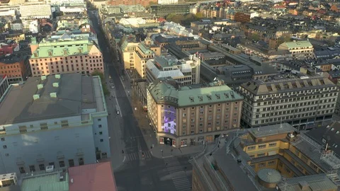 Aerial view of empty city center in Stockholm City Center, Sweden Stock Footage 130141275