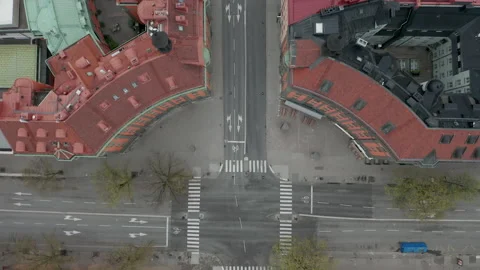 Aerial view of empty city during Coronavirus covid-19 pandemic outbreak Stock Footage 131166540