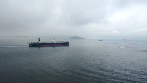 Aerial view of an empty container ship in Hong Kong waters Stock Footage 151322241