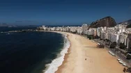 Aerial View Of Empty Copacabana Beach, Rio De Janeiro Due To Coronavirus Stock Footage