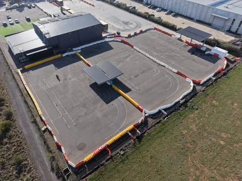 Aerial view of an empty driving training facility Stock Photos