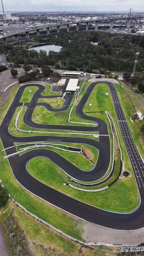 Aerial view of an empty go kart racing track 스톡 동영상 342325635