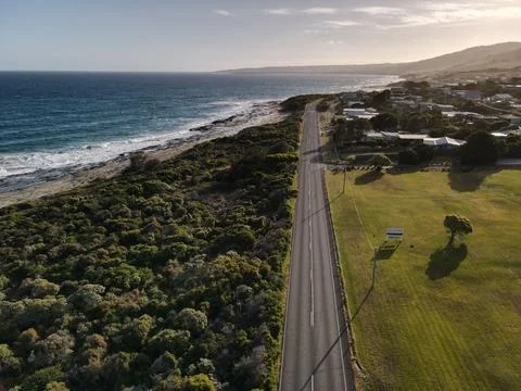 Aerial view of empty Great Ocean Road highway Foto stock