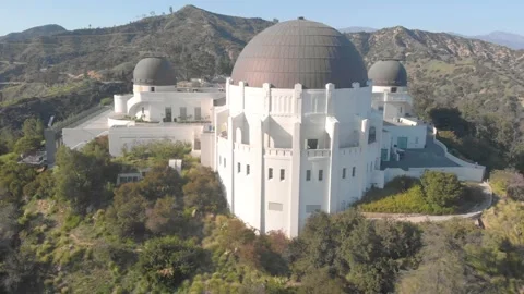 Aerial view of an empty Griffith Park Observatory Stock Footage 149460145
