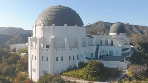Aerial view of an empty Griffith Park Observatory Stock Footage 149460148