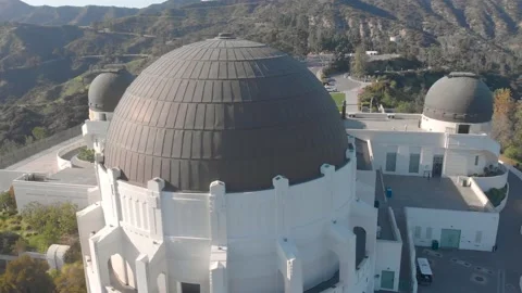 Aerial view of an empty Griffith Park Observatory Stock Footage 149460151