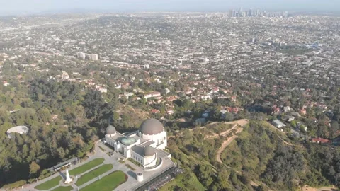 Aerial view of an empty Griffith Park Observatory Stock Footage 149460163