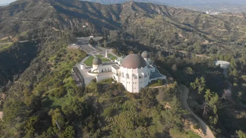 Aerial view of an empty Griffith Park Observatory Stock Footage 149460167