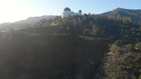 Aerial view of an empty Griffith Park Observatory Stock Footage 149460190