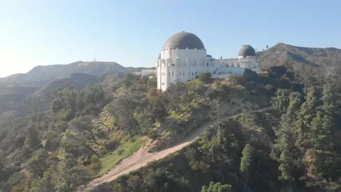 Aerial view of an empty Griffith Park Observatory Stock Footage 149460193