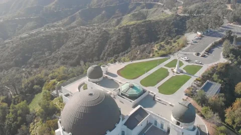 Aerial view of an empty Griffith Park Observatory Stock Footage 149460317