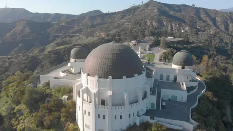 Aerial view of an empty Griffith Park Observatory Stock Footage 149460325