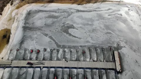 Aerial view of empty harbor in ice Stock-Footage 307999136