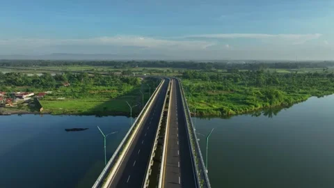Aerial View of Empty Highway Bridge at Dawn Without People Stock-Footage 269567887