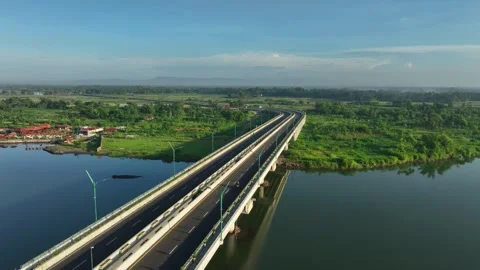 Aerial View of Empty Highway Bridge at Dawn Without People Stock Footage 269571886