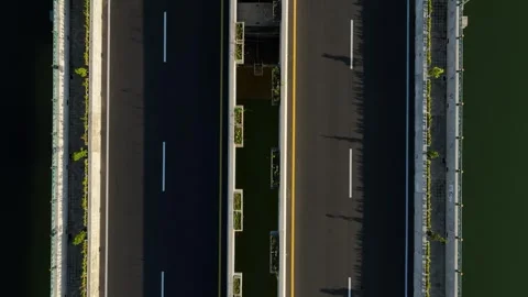 Aerial View of Empty Highway Bridge at Dawn Without People Stock Footage 269587061