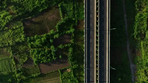 Aerial View of Empty Highway Bridge at Dawn Without People Stock Footage 269601150