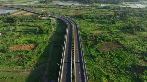 Aerial View of Empty Highway Bridge at Dawn Without People Stock Footage 269605892